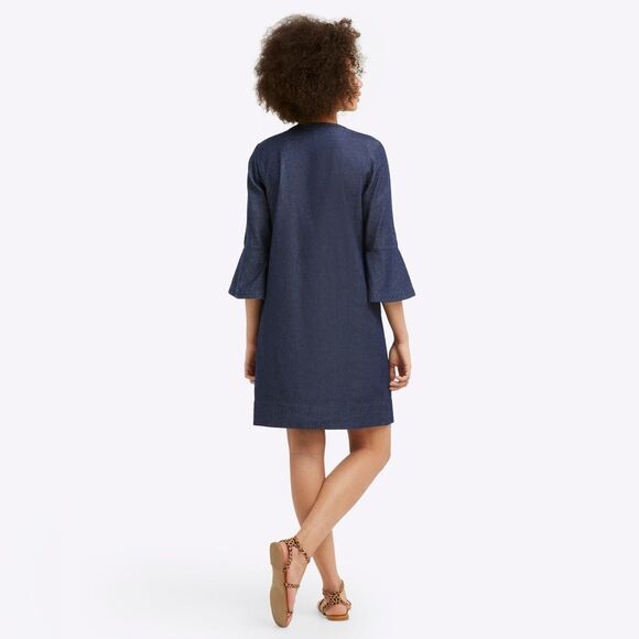 Draper James Dress Womens 6 Blue Chambray Ruffle Shift Flutter Sleeves Preppy - Picture 12 of 16